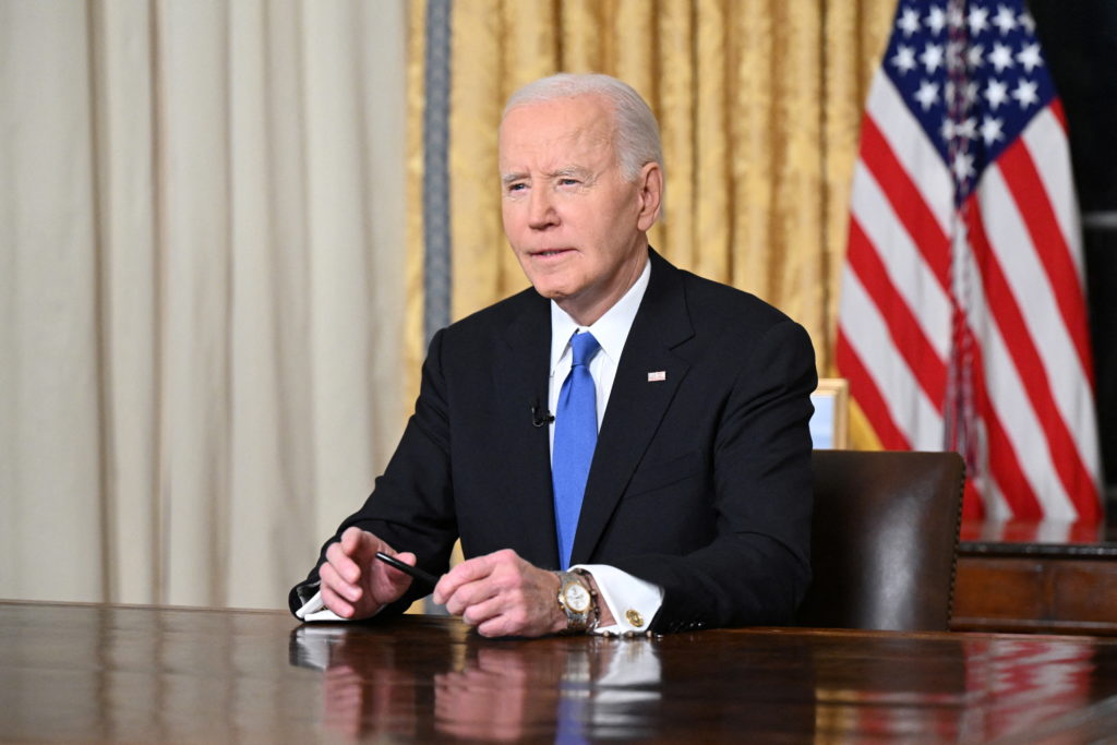 Outgoing U.S. President Joe Biden delivers a farewell address to the nation from the Oval Office