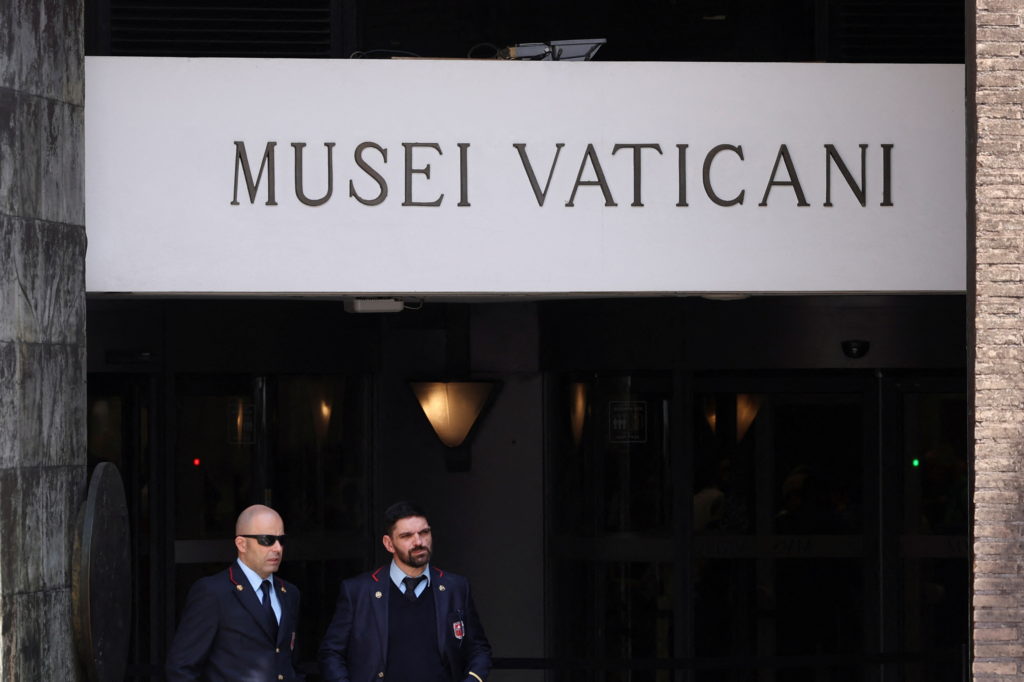 A view of the entrance of the 'Musei Vaticani' (Vatican Museums), as seen from Rome