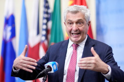 Filippo Grandi, United Nations High Commissioner for Refugees gives his remarks after attending a Security Council at U.N....
