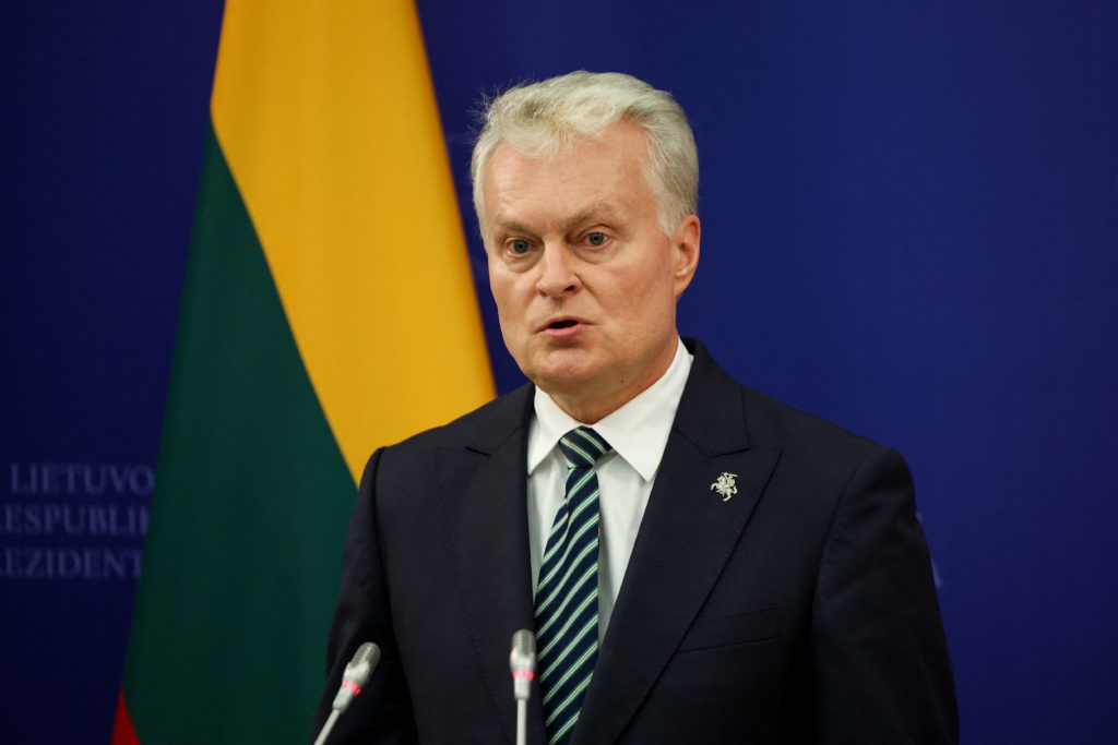 Lithuanian President Gitanas Nauseda holds a press conference, in Vilnius