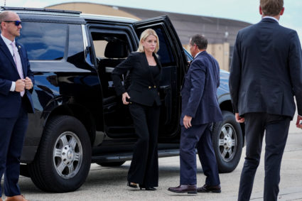 U.S. Attorney General Pam Bondi arrives at Joint Base Andrews in Maryland