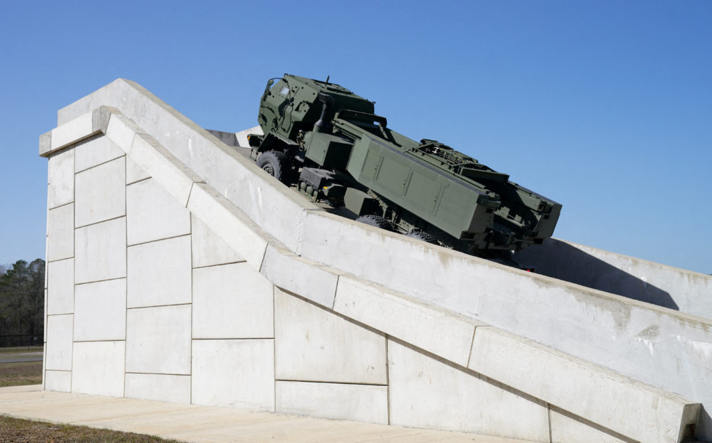 FILE PHOTO: HIMARS missile launcher vehicles assembled at Lockheed Martin in Camden, Arkansas