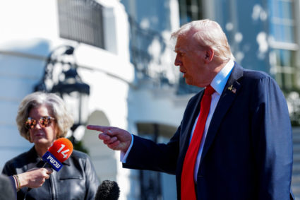 U.S. President Donald Trump departs the White House en route to Norfolk, Virginia