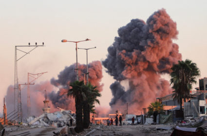 Smoke rises following an Israeli strike during a military operation in Gaza City