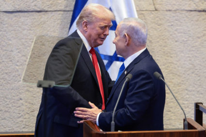 U.S. President Trump addresses the Knesset, in Jerusalem