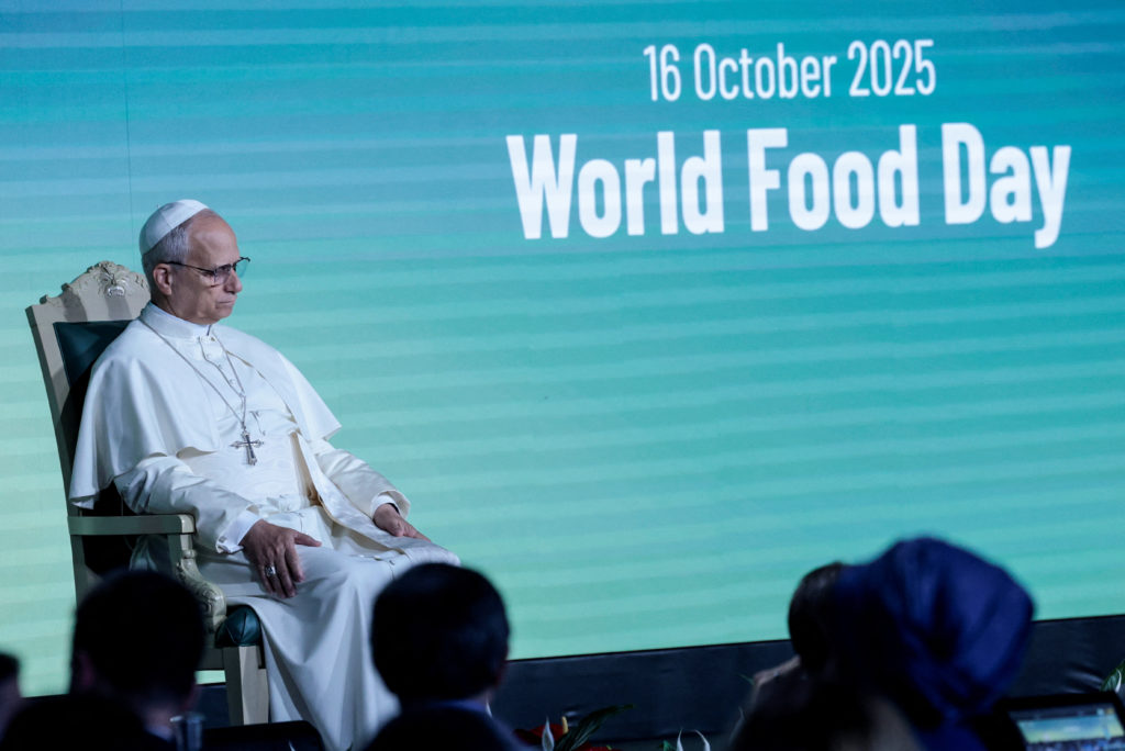 Pope Leo XIV speaks at FAO's ceremony for World Food Day in Rome
