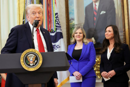 U.S. President Donald Trump holds event in the Oval Office at the White House in Washington, D.C.