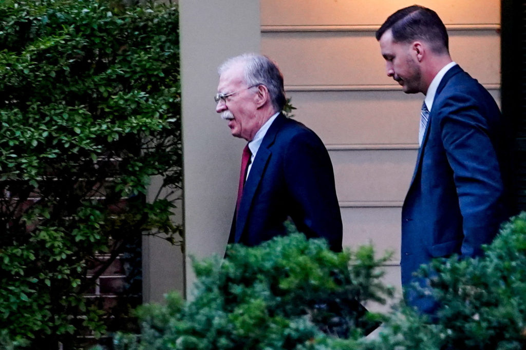 Former National Security Advisor John Bolton leaves his home in Bethesda