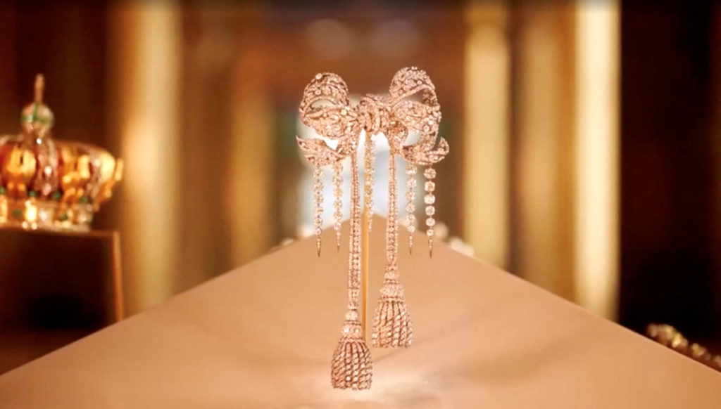 A jewel-encrusted brooch worn by French Empress Eugenie, which was among the items stolen by thieves during a heist at Par...