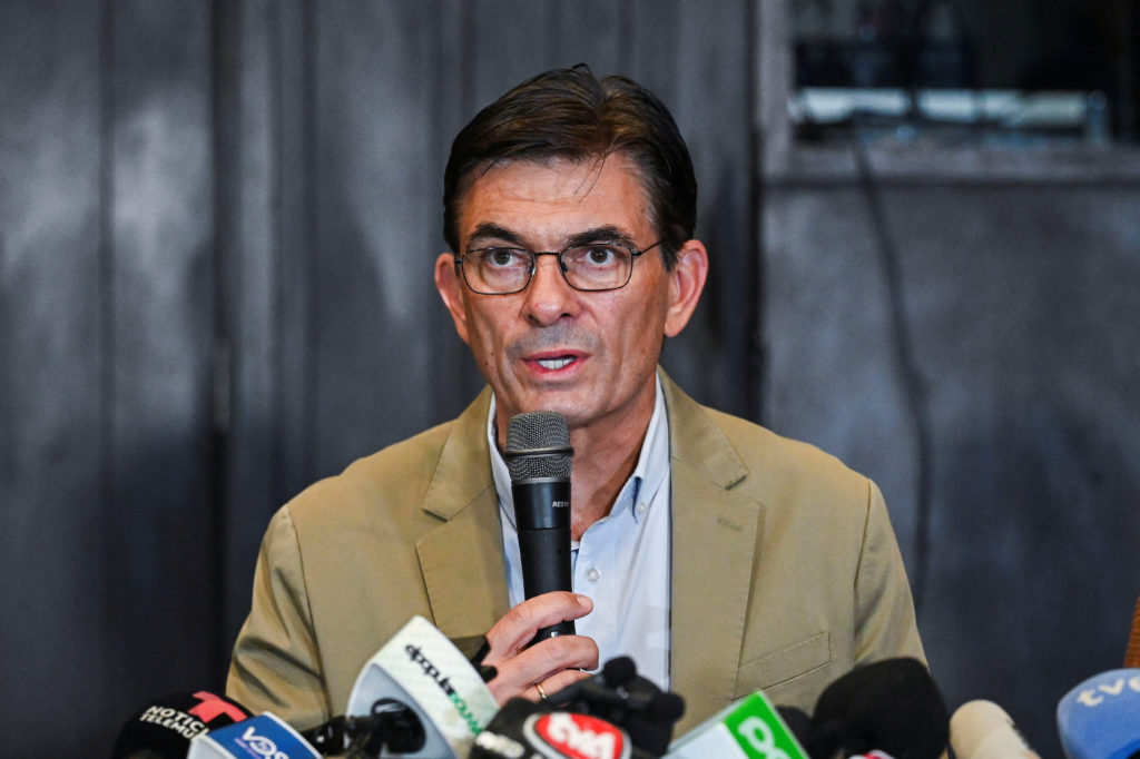 Rodrigo Paz holds a press conference following his victory in the presidential elections, in La Paz