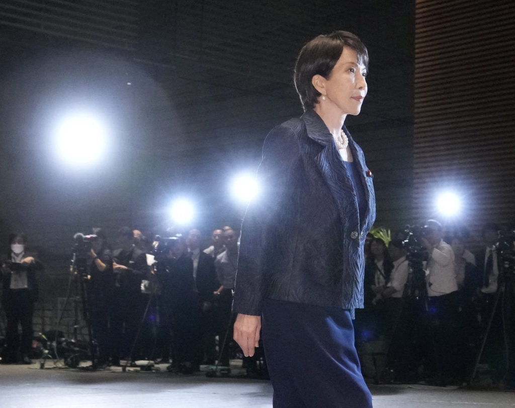 Japan's new Prime Minister Sanae Takaichi leaves for the Imperial Palace, at the prime minister's official residence in To...