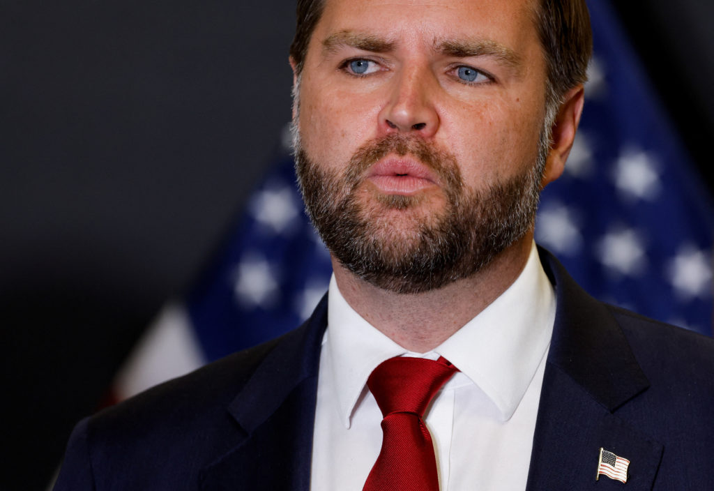 U.S. Vice President JD Vance speaks to members of the media in Kiryat Gat