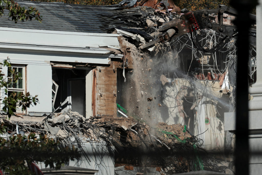 Demolition continues on part of the East Wing of the White House in Washington