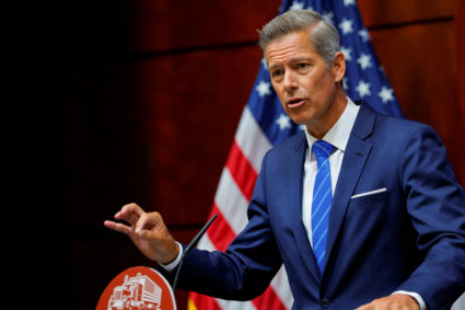 FILE PHOTO: U.S. Transportation Secretary Sean Duffy speaks in Washington