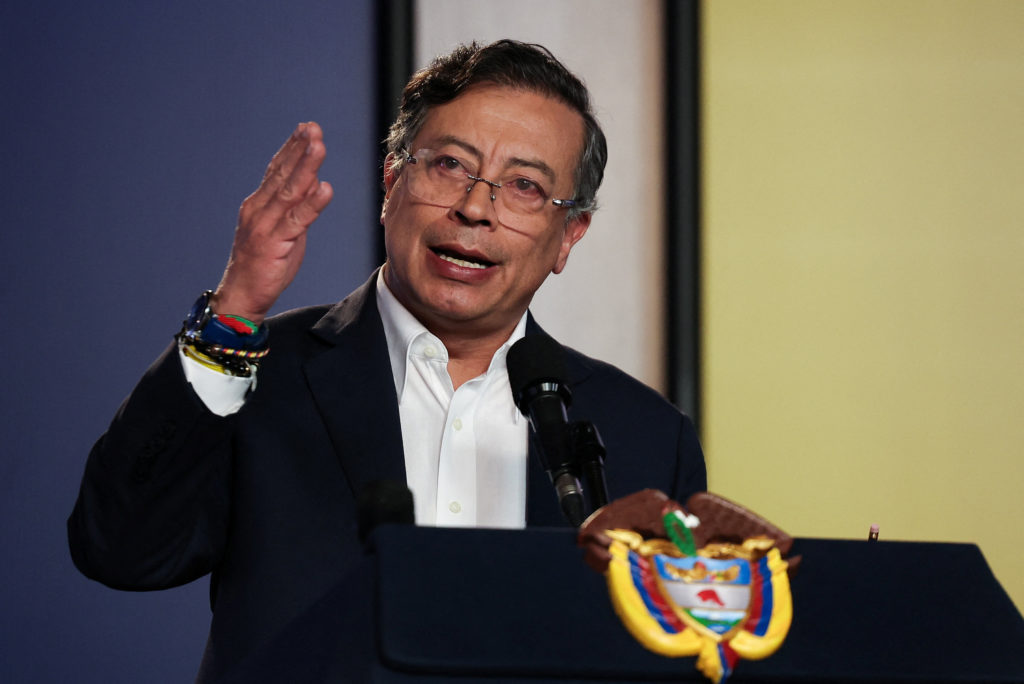 Colombian President Gustavo Petro holds a press conference in Bogota