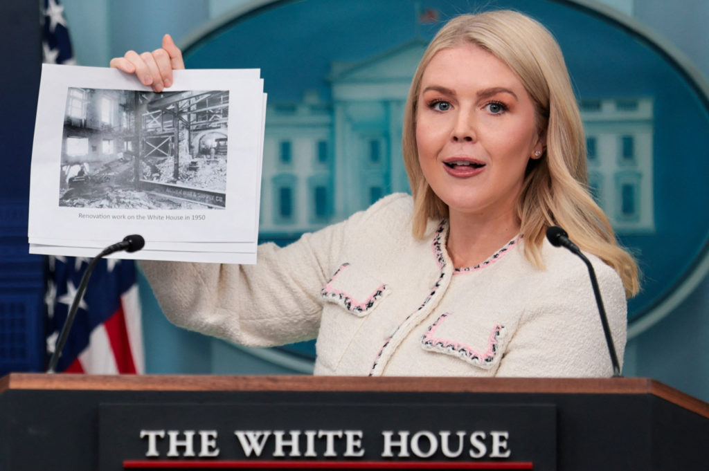 White House Press Secretary Karoline Leavitt holds a press briefing at the White House in Washington