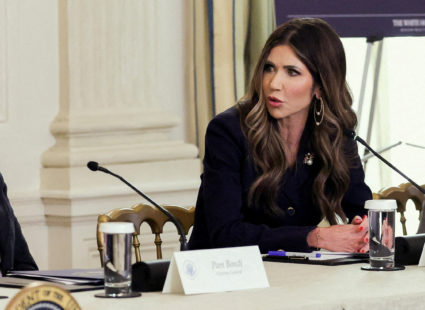 U.S. Homeland Security Secretary Kristi Noem speaks at the White House in Washington