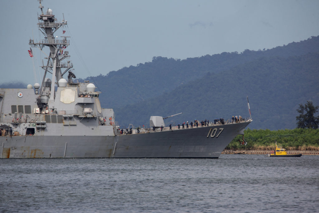 U.S. Navy destroyer USS Gravely arrives in Trinidad and Tobago for joint military training, in Port of Spain