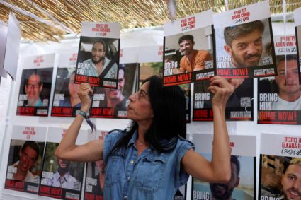 Rally outside Israeli Prime Minister Netanyahu's residence calling for the end of war and the release of hostages, in Jeru...