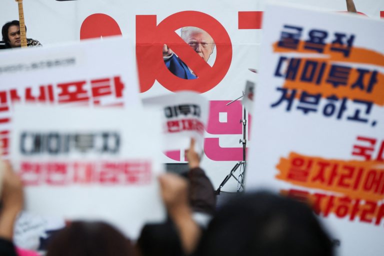 Rally against U.S. President Donald Trump's tariff policy ahead of his visit to South Korea for the APEC summit, in Seoul
