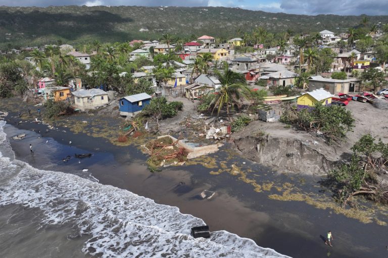 Damage to homes after Hurricane Melissa made landfall in Alligator Pond