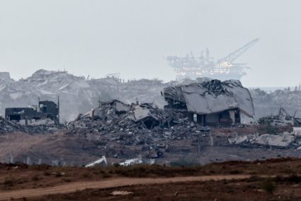 Destroyed buildings in Gaza, as seen from Israel