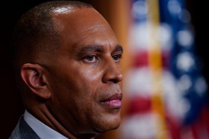 U.S. House Minority Leader Jeffries and U.S. Senate Minority Leader Schumer attend a press conference at the U.S Capitol, ...