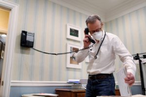 Dr Greg Gulbransen takes part in a telemedicine call with a patient while maintaining visits with both his regular patient...