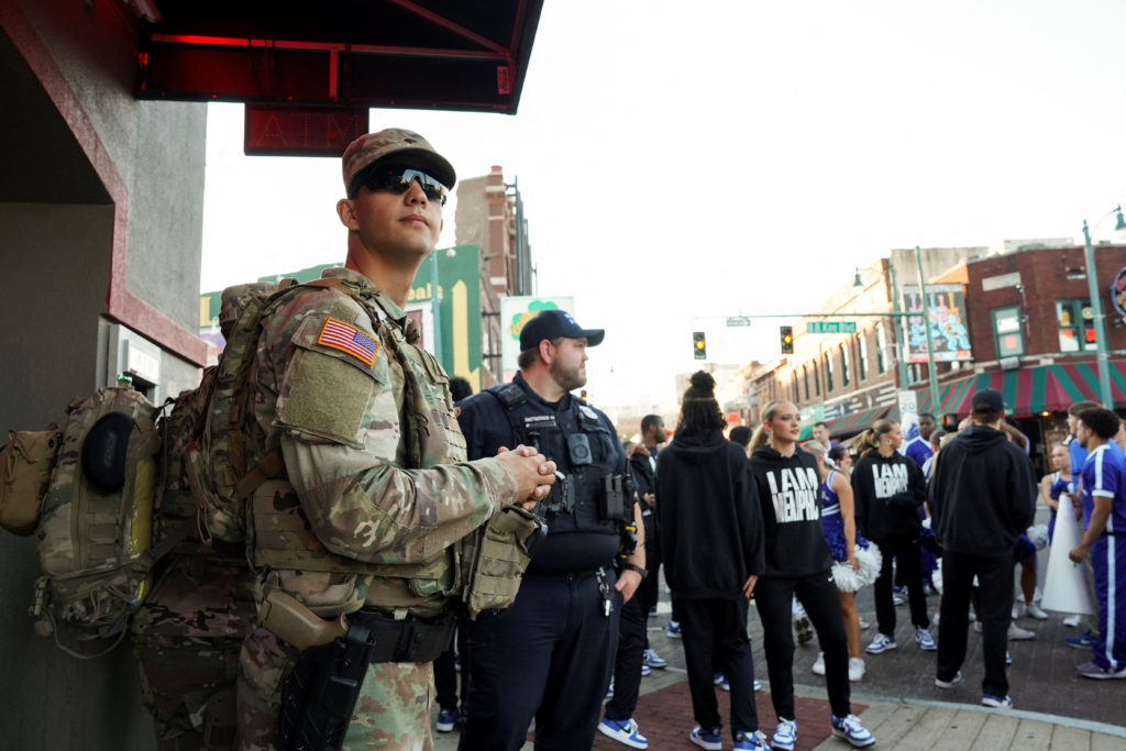 U.S. Army National Guard members and the Memphis Police Department in Memphis