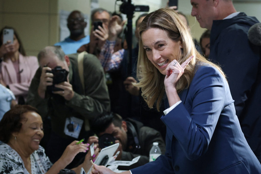 U.S. Representative Sherrill, Democratic nominee for New Jersey governor, on Election Day in Montclair New Jersey