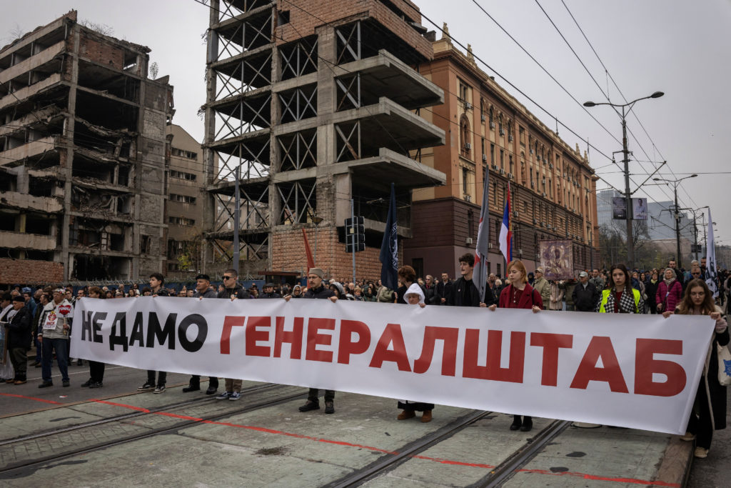 Thousands in Serbia protest law to speed Kushner development of old army compound in Belgrade
