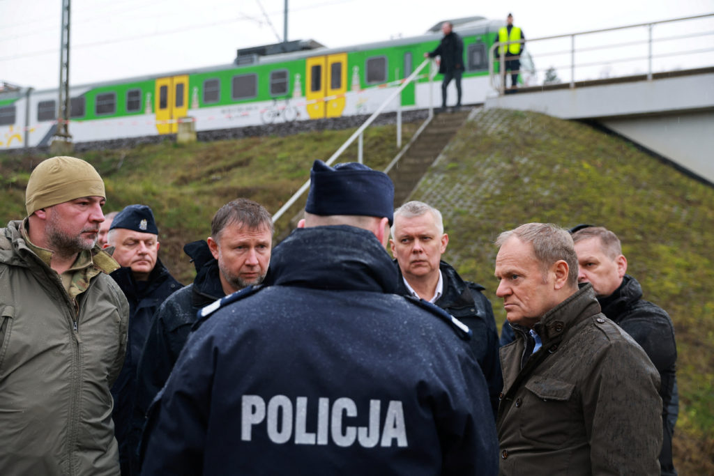 Polish PM Tusk visits blast site on railways of Warsaw-Lublin line in Mika