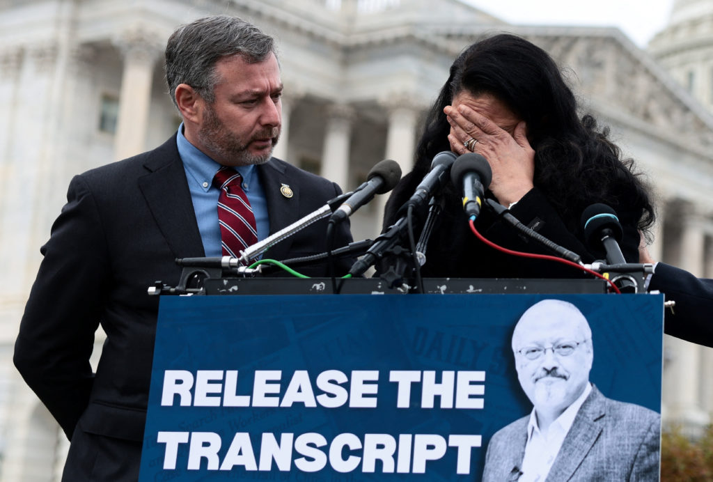 U.S. Rep Eugene Vindman (D-VA) and Hanan Elatr Khashoggi hold press conference, in Washington