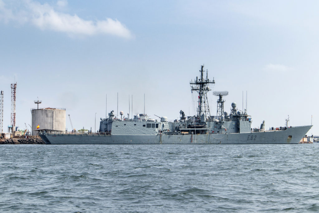 Djibouti: Spanish frigate Victoria docked at the French naval base, home to the French forces in Djibouti, FFDj, the large...