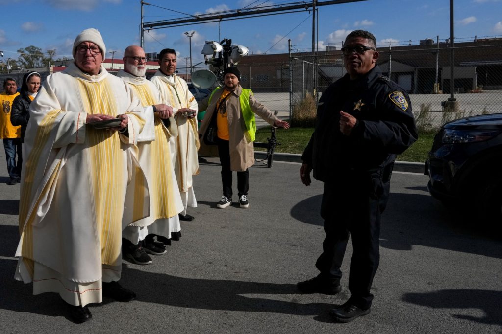 FILE PHOTO: Catholic Mass outside the Broadview ICE facility in the Chicago suburb of Broadview