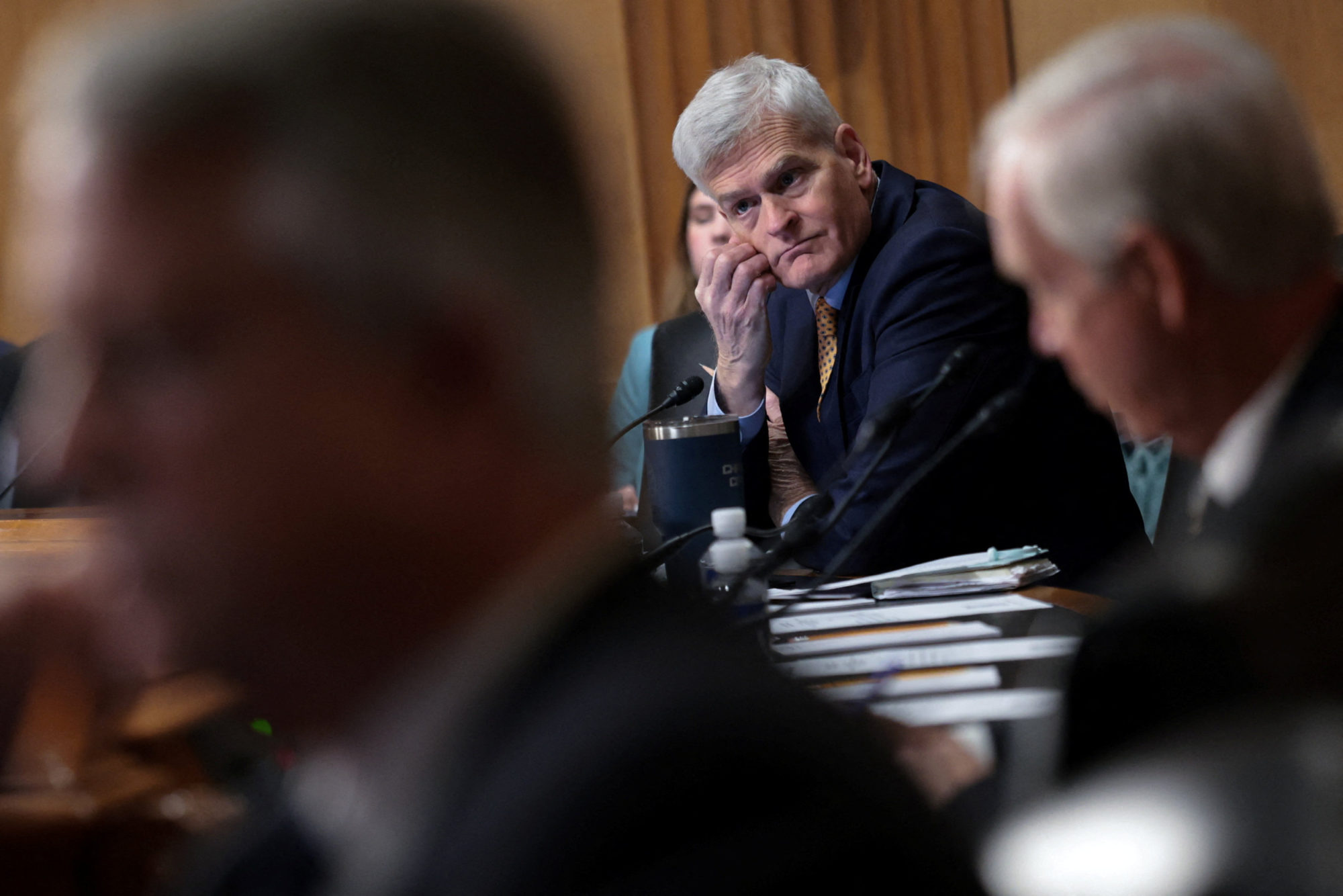 Sen. Bill Cassidy, R-La., listens to testimony during a Senate hearing on health care costs on Nov. 19.