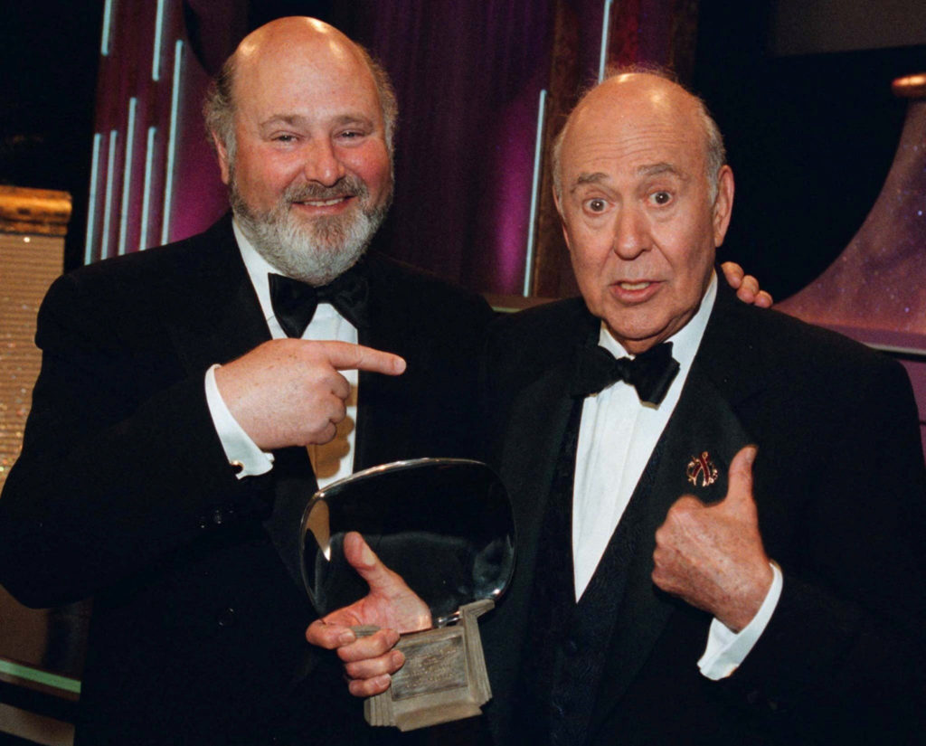 FILE PHOTO: Academy of Television Arts & Sciences Hall of Fame inductee Carl Reiner poses with his son Rob Reiner