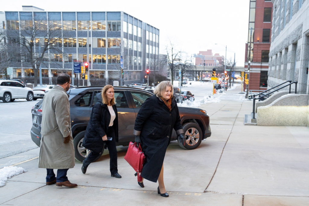 Wisconsin-based Judge Hannah Dugan arrives for the first day of trial