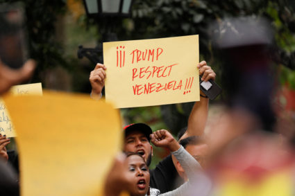 Protest against U.S. President Trump's order to blockade sanctioned oil tankers entering and leaving Venezuela, in Caracas