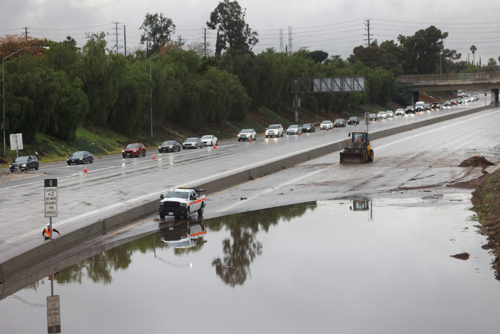 Heavy rains fall due to an atmospheric river near Los Angeles