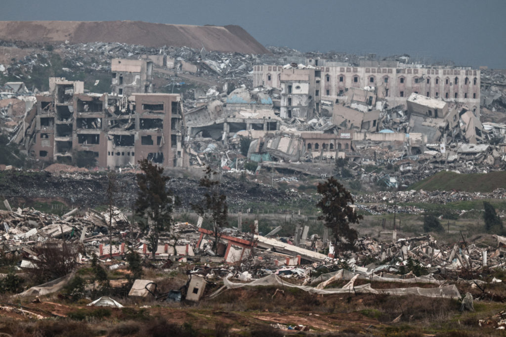 Damaged buildings in the Gaza Strip, as seen from Israel