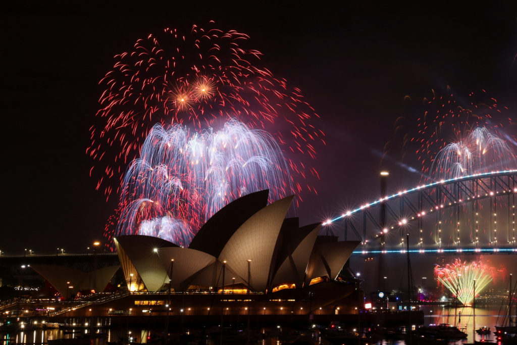 New Year's celebrations with fireworks display, in Sydney