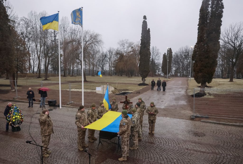 Funeral ceremony for a Ukrainian serviceman at a newly opened military cemetery in Lviv