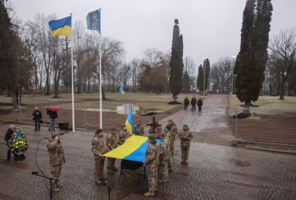 Funeral ceremony for a Ukrainian serviceman at a newly opened military cemetery in Lviv