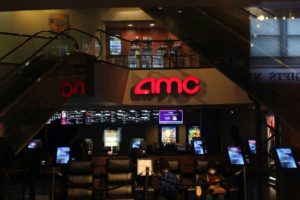 An AMC logo displays at a theatre in Manhattan in New York City