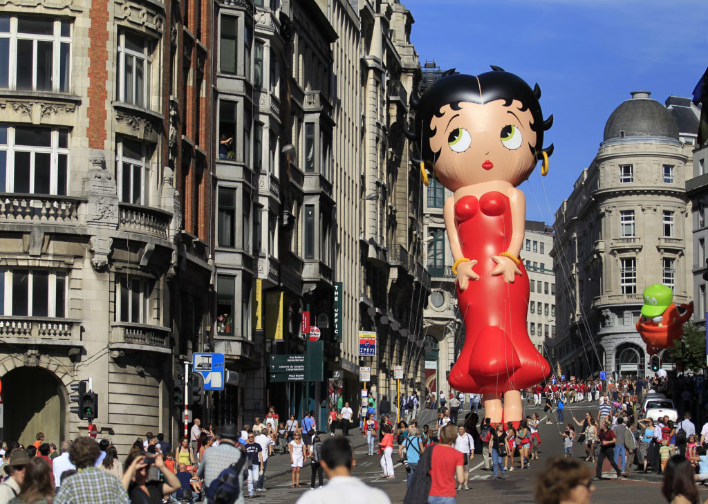 A giant balloon of Betty Boop floats during the Balloon Day Parade in central Brussels