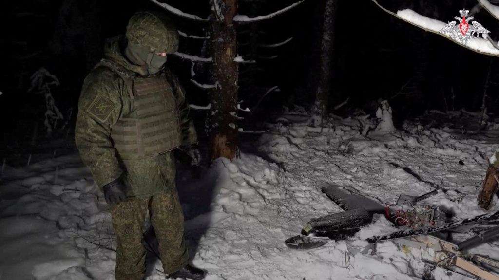 FILE PHOTO: Russian Defence ministry shows a downed drone following an alleged drone attack on Putin's residence