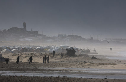 Tents used by displaced Palestinians, in Gaza City