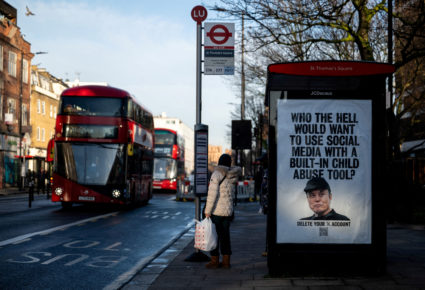 FILE PHOTO: Billboard protest calls to boycott X, in London