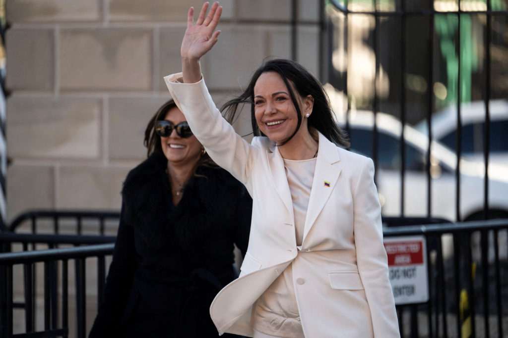 Venezuelan opposition leader Maria Corina Machado meets with U.S. President Donald Trump at the White House in Washington